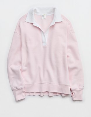OFFLINE By Aerie Cloud Fleece Polo Sweatshirt - Pink Petal