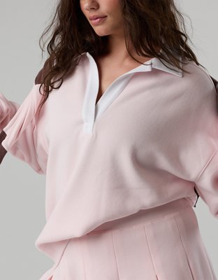 OFFLINE By Aerie Cloud Fleece Polo Sweatshirt - Pink Petal