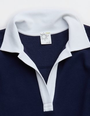 OFFLINE By Aerie Cloud Fleece Polo Sweatshirt - Royal Navy