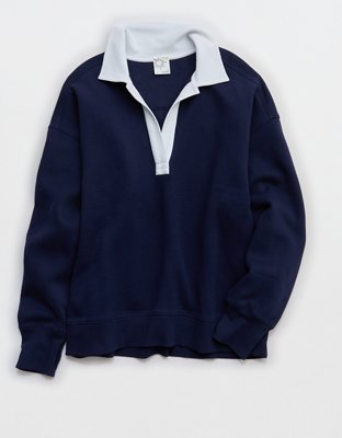 OFFLINE By Aerie Cloud Fleece Polo Sweatshirt - Royal Navy