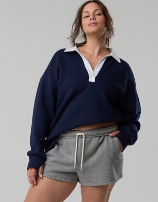 OFFLINE By Aerie Cloud Fleece Polo Sweatshirt - Royal Navy