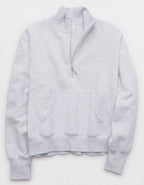 OFFLINE By Aerie Cloud Fleece Seamed Quarter Zip Sweatshirt - Light Heather Gray