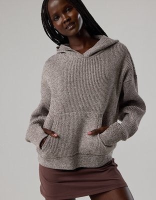 OFFLINE By Aerie Sweater Hoodie - Heathered Taupe