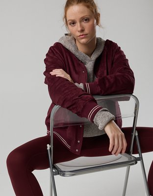 OFFLINE By Aerie Suede Bomber Jacket - Royal Berry