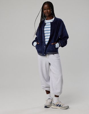 OFFLINE By Aerie Suede Bomber Jacket - Royal Navy