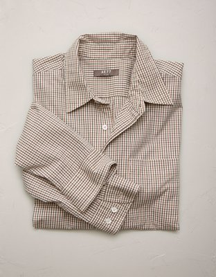 AE77 Premium Relaxed Striped Poplin Button-Up Shirt - Khaki