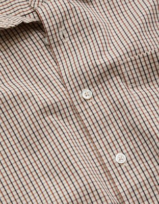 AE77 Premium Relaxed Striped Poplin Button-Up Shirt - Khaki