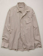 AE77 Premium Relaxed Striped Poplin Button-Up Shirt - Khaki