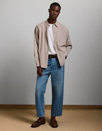 AE77 Premium Relaxed Striped Poplin Button-Up Shirt - Khaki