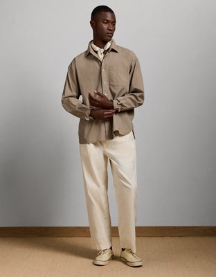 AE77 Premium Relaxed Striped Poplin Button-Up Shirt - Taupe