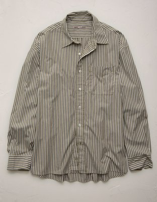 AE77 Premium Relaxed Striped Poplin Button-Up Shirt - Olive
