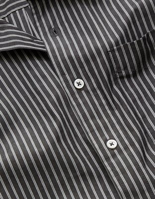 AE77 Premium Relaxed Striped Poplin Button-Up Shirt - Navy