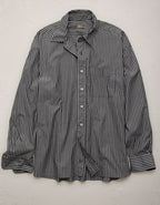 AE77 Premium Relaxed Striped Poplin Button-Up Shirt - Navy