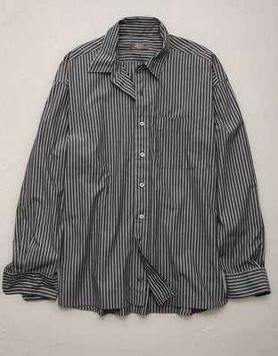 AE77 Premium Relaxed Striped Poplin Button-Up Shirt - Navy