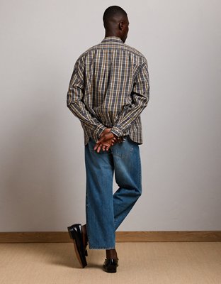 AE77 Premium Relaxed Striped Poplin Button-Up Shirt - Multi