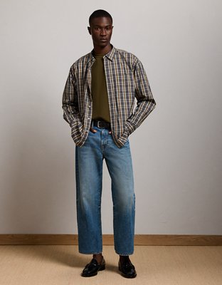 AE77 Premium Relaxed Striped Poplin Button-Up Shirt - Multi