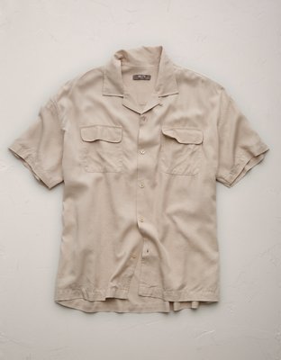 AE77 Premium Relaxed Short-Sleeve Button-Up Shirt - Khaki