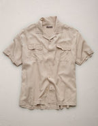 AE77 Premium Relaxed Short-Sleeve Button-Up Shirt - Khaki