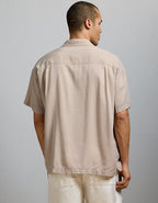 AE77 Premium Relaxed Short-Sleeve Button-Up Shirt - Khaki