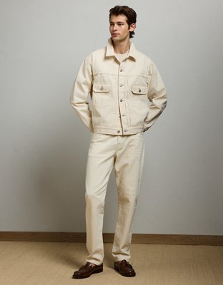 AE77 Premium Slim Fit Denim Trucker Jacket - Natural