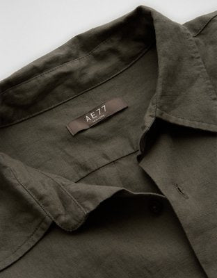 AE77 Premium Relaxed Linen Button-Up Shirt - Green