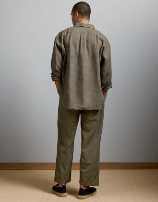 AE77 Premium Relaxed Linen Button-Up Shirt - Green