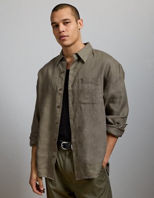AE77 Premium Relaxed Linen Button-Up Shirt - Green