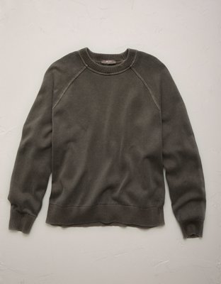 AE77 Garment-Washed Raglan Sweater - Dark Brown