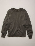AE77 Garment-Washed Raglan Sweater - Dark Brown