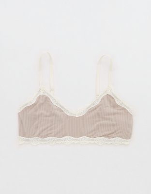OVERSLEPT By Aerie Modal Lace Trim Bralette - Stone Harbor