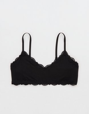 OVERSLEPT By Aerie Modal Lace Trim Bralette - True Black