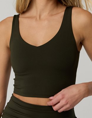 OFFLINE By Aerie Real Me Low Key Longline Sports Bra - Olive Petal