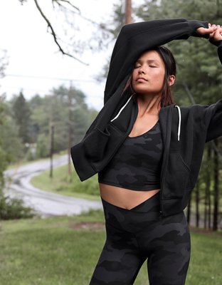 OFFLINE By Aerie Real Me Low Key Longline Sports Bra - Black Charcoal