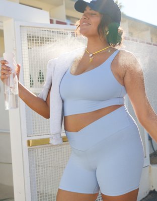 OFFLINE By Aerie Real Me Low Key Longline Sports Bra - Eyelet Blue