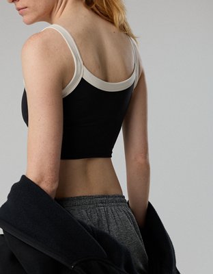 OFFLINE By Aerie Real Me Low Key Ringer Longline Sports Bra - True Black