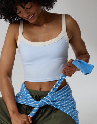 OFFLINE By Aerie Real Me Low Key Ringer Longline Sports Bra - Eyelet Blue