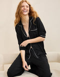 OVERSLEPT by Aerie Real Soft® Piping Long Sleeve PJ Top - True Black