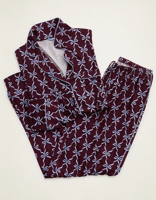 OVERSLEPT by Aerie Real Soft® Piping Long Sleeve PJ Top - Royal Berry