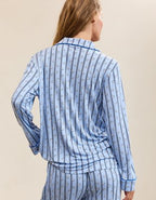 OVERSLEPT by Aerie Real Soft® Piping Long Sleeve PJ Top - Twilight Blue