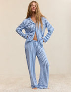 OVERSLEPT by Aerie Real Soft® Piping Long Sleeve PJ Top - Twilight Blue