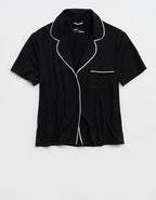 OVERSLEPT by Aerie Real Soft® Short Sleeve Pajama Shirt - True Black