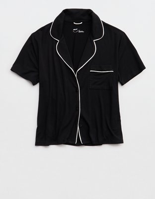 OVERSLEPT by Aerie Real Soft® Short Sleeve Pajama Shirt - True Black