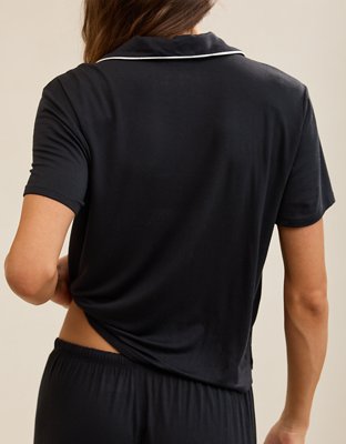 OVERSLEPT by Aerie Real Soft® Short Sleeve Pajama Shirt - True Black