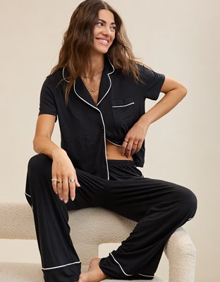 OVERSLEPT by Aerie Real Soft® Short Sleeve Pajama Shirt - True Black