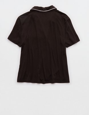 OVERSLEPT by Aerie Real Soft® Short Sleeve Pajama Shirt - Deep Earth