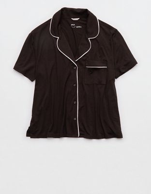 OVERSLEPT by Aerie Real Soft® Short Sleeve Pajama Shirt - Deep Earth