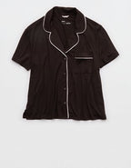 OVERSLEPT by Aerie Real Soft® Short Sleeve Pajama Shirt - Deep Earth