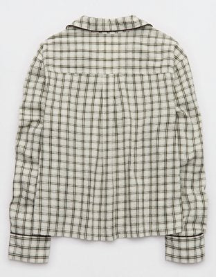 OVERSLEPT by Aerie Seersucker Long Sleeve Shirt - Deep Earth
