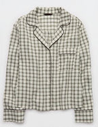 OVERSLEPT by Aerie Seersucker Long Sleeve Shirt - Deep Earth