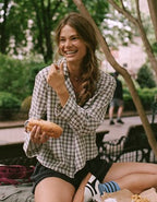 OVERSLEPT by Aerie Seersucker Long Sleeve Shirt - Deep Earth